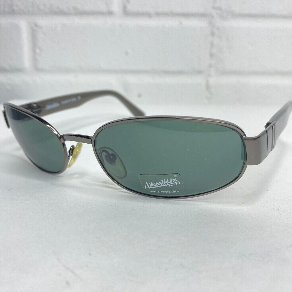 Metalflex Sunglasses M02R CFSB Silver Square Frames with Green Lenses H2231